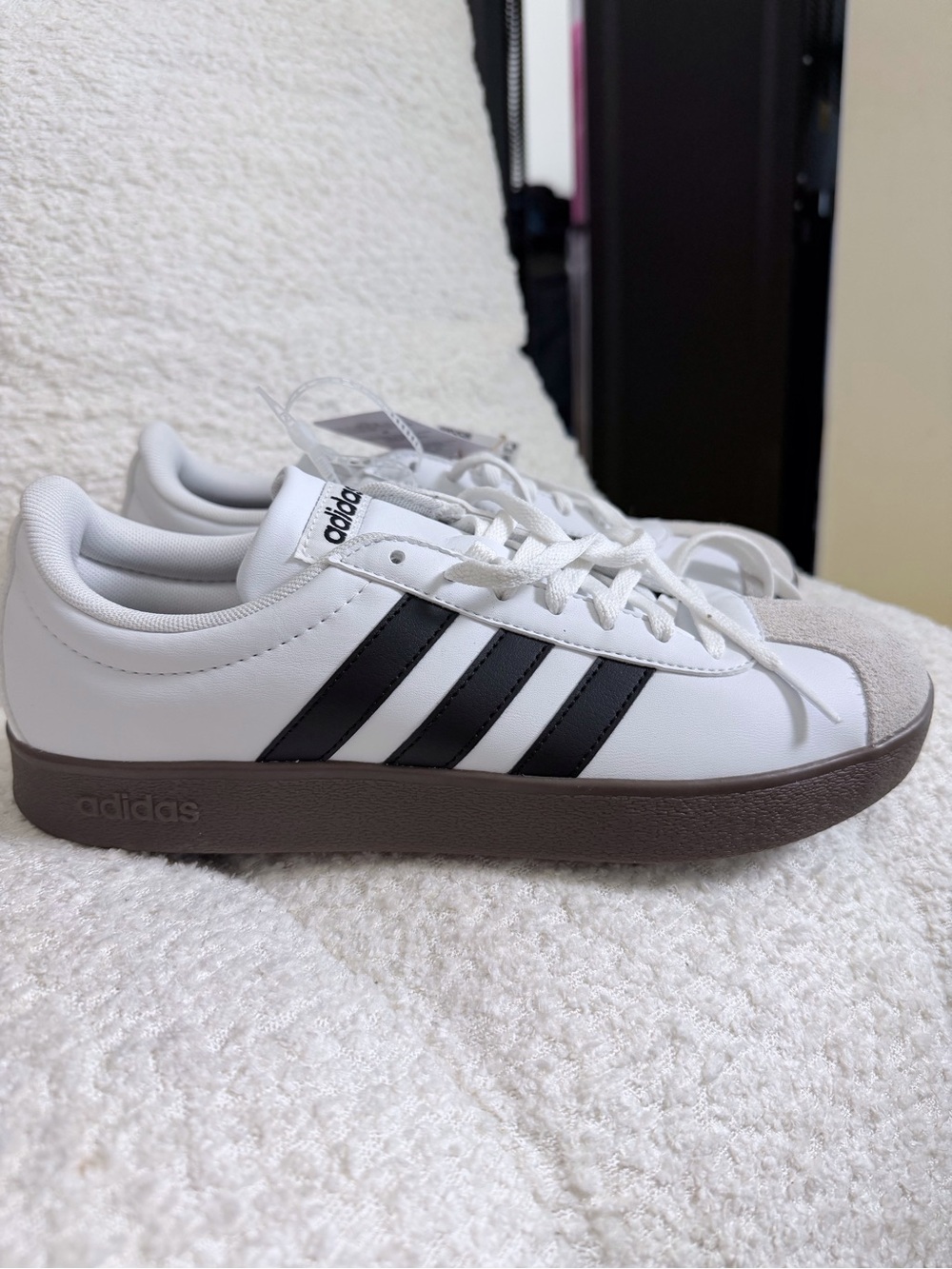 adidas White Sneakers with Black Stripes and Gray-Brown Sole